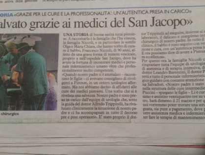 Salvato grazie ai medici del San Jacopo